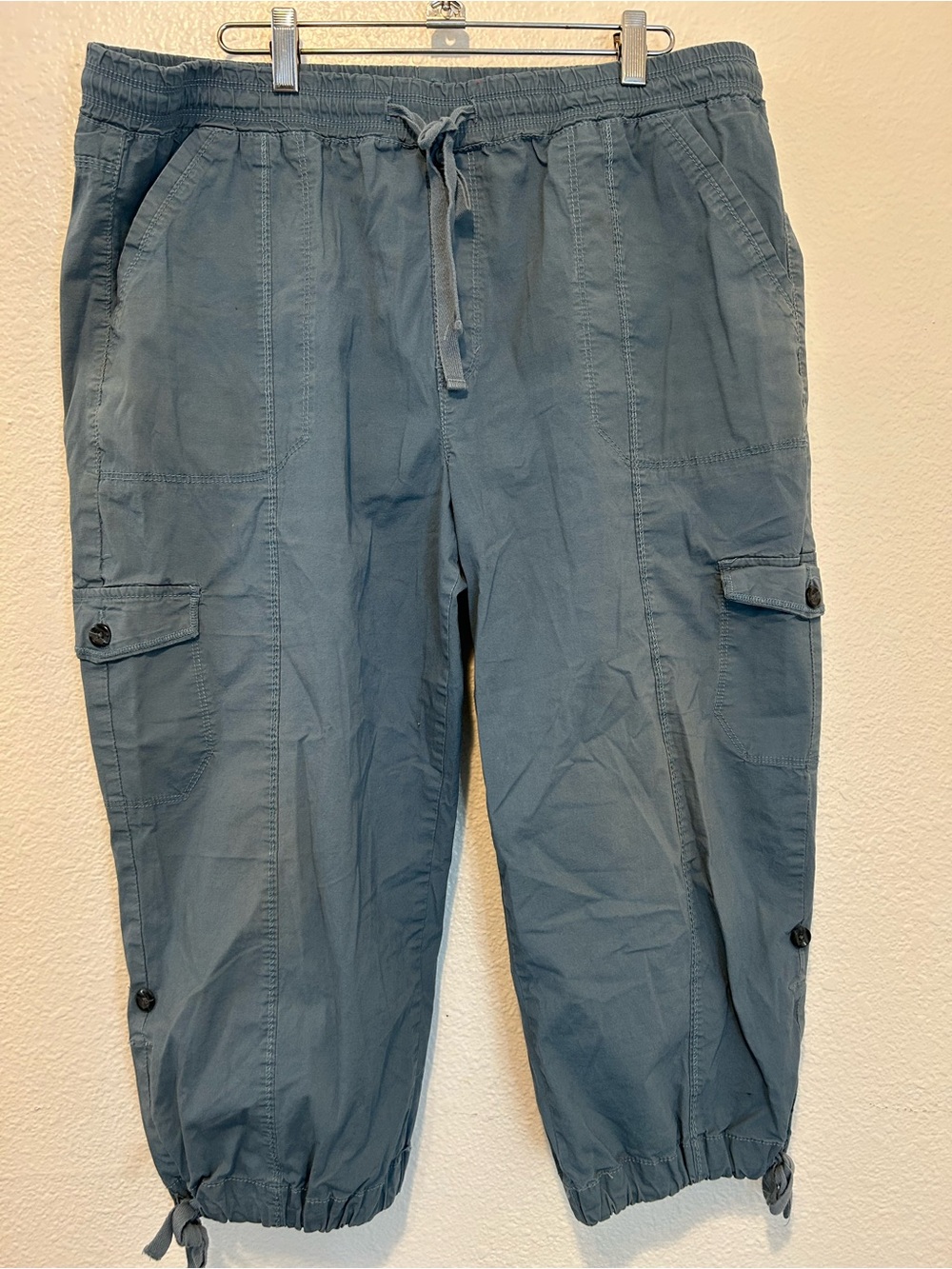 Women's Drawstring Cargo Joggers - Dusty Blue